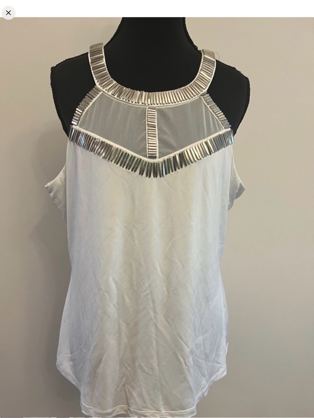 Cache White Halter Tank with Silver Embellished Neckline